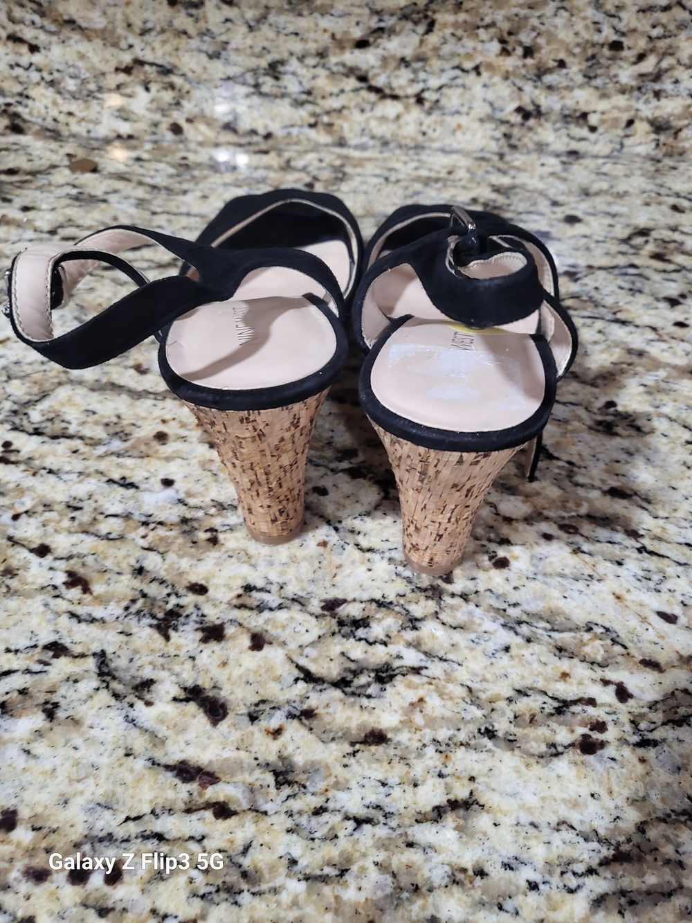 Nine West Black Suede Cork Wedge Sandals
